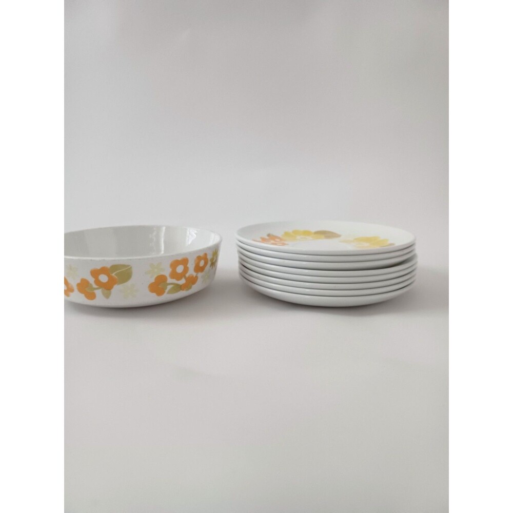 Summerhill 6" Dessert Plate‎ Vtg 70s Corning Centura Orange Yellow Floral 9pc